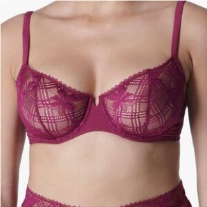 Simone Perele Demi Bra Victoire Sheer 34C 34B Syrah Wine French Lingerie New
